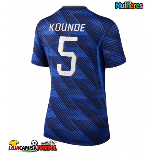 Camisa de Futebol França Jules Kounde #5 Equipamento Principal Mulheres Mundo 2026 Manga Curta